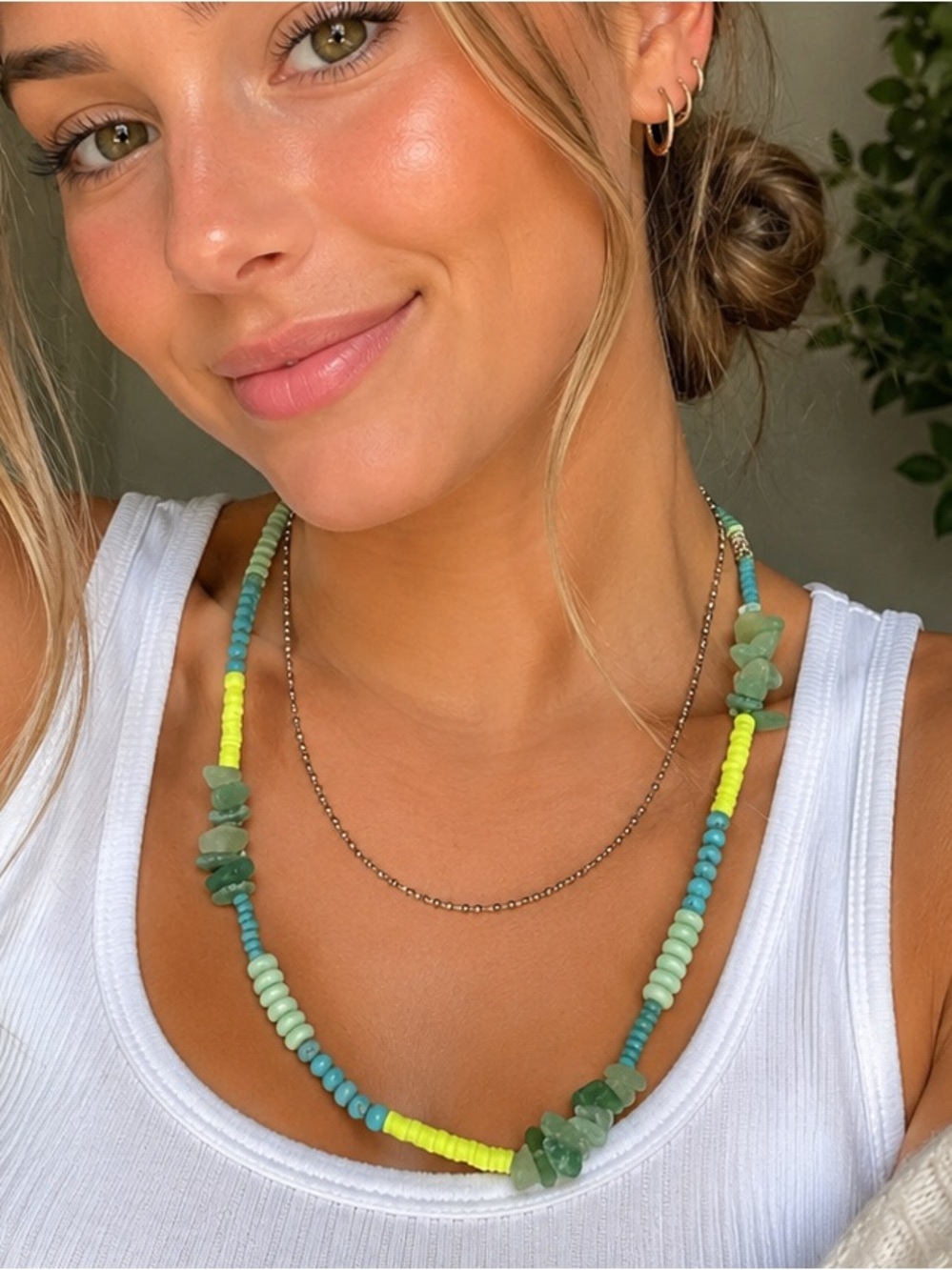 6/$25 - Aura Layered Green & Yellow Beaded Necklace (BR1616/1)